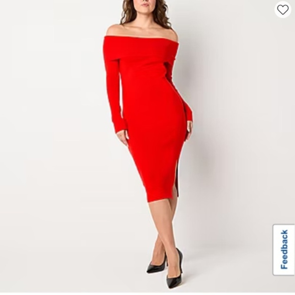 ✨ NEW Bold Elements Off-The-Shoulder Cutout Sweater Dress in Fiery Red (Size L)